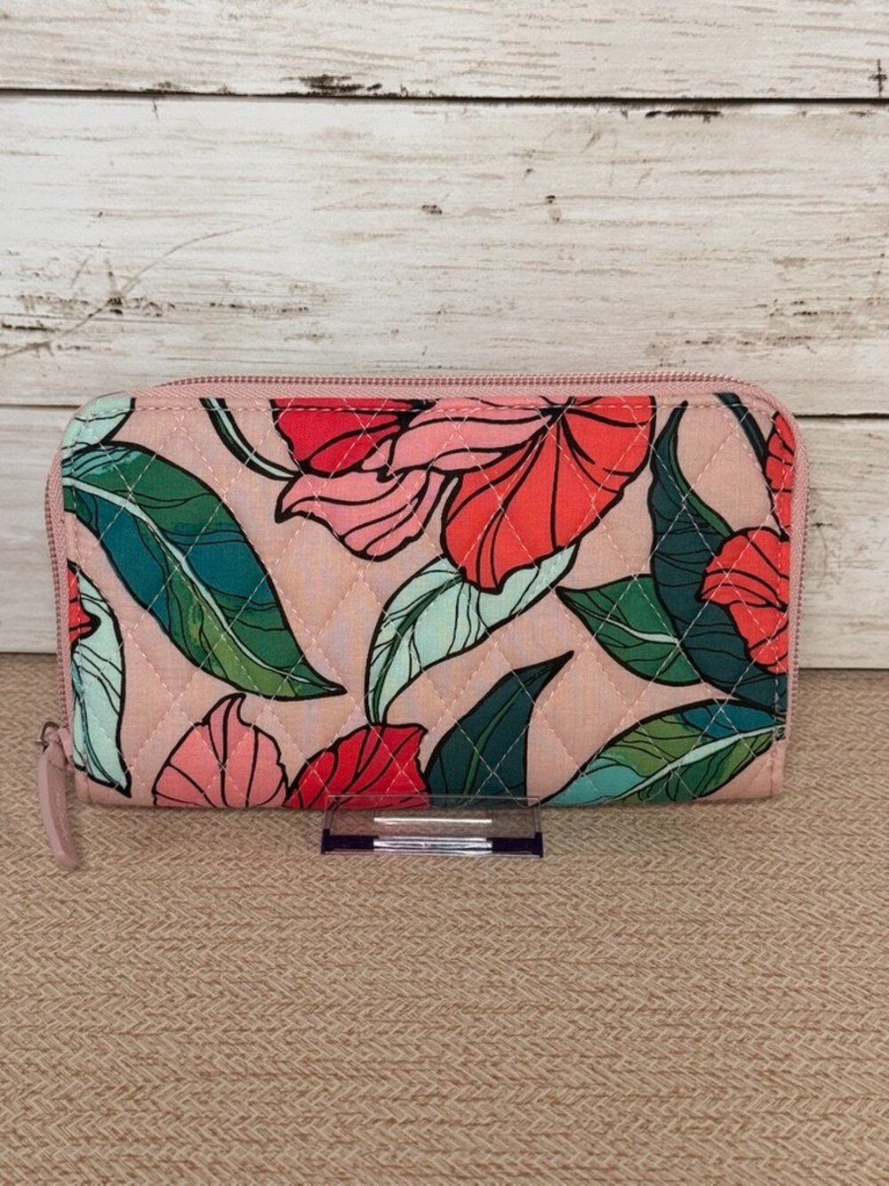 Vera Bradley Pink Floral Quilted Smartphone Zip-Around Wristlet Wallet